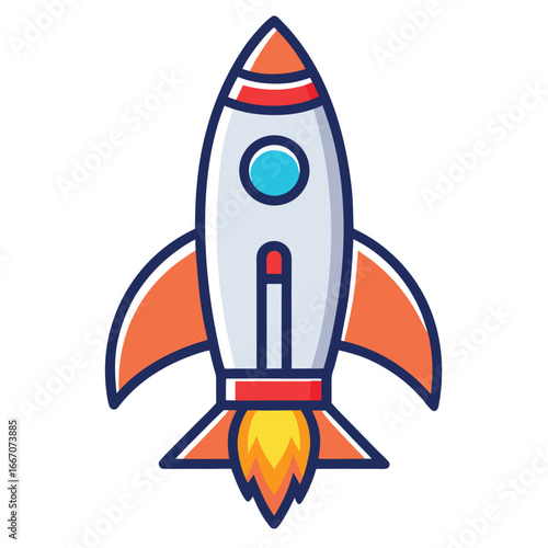 Start up rocket with blust outline vector icon on white background