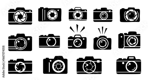 Diverse Collection of Stylish Camera Icons Representing Photography and Visual Arts Concepts and Tools