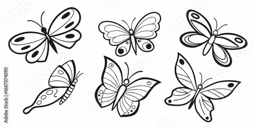Wallpaper Mural Six Stylized Black and White Butterfly Illustrations Torontodigital.ca