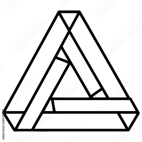 Foto A minimalist black and white vector illustration of a paradoxical triangle with overlapping edges, featuring a clean and graphic design on a pure white background