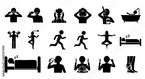 Daily Routine and Wellness Silhouette Set – Personal Care, Fitness, and Lifestyle Icons