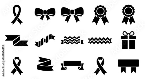 Ribbon and Bow Icon Set – Awareness, Awards, and Decorative Symbols
