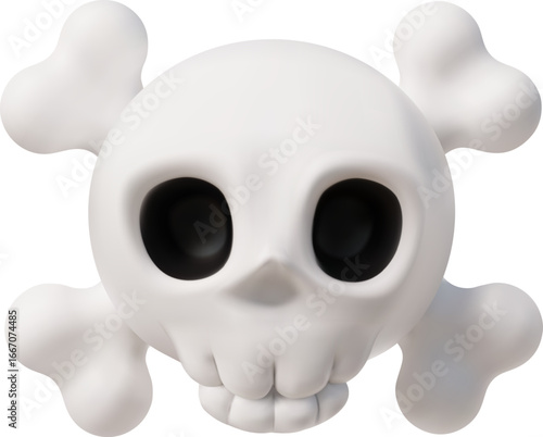 Human skull with bones realistic 3D vector icon, cartoon white cranium, scull, braincase bones, witch or pirate sign