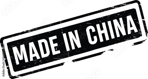 Made in China stamp or seal on a white background with black ink on transparent background