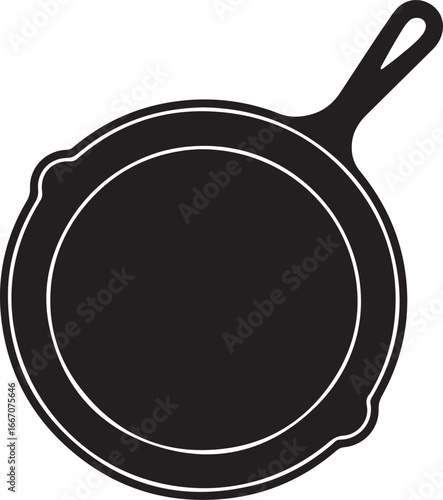 Black Vector Silhouette of Cast Iron Skillet Clean Design