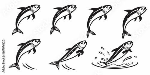 Stylized Jumping Fish Collection Black and White