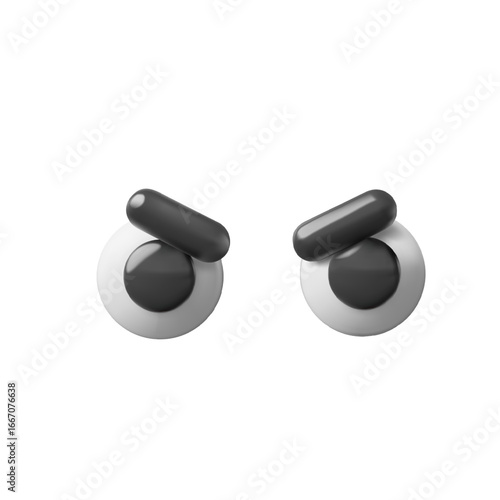 Serious gloomy eyes, eyelids and eyebrows realistic vector 3D design, emoji emoticon volume wary facial expression