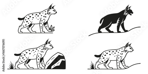 Stylized Lynx Illustrations in Black and White