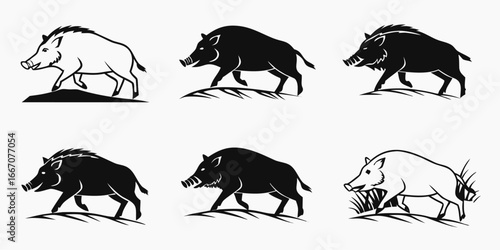 Stylized Wild Boar Animal Icons Set
