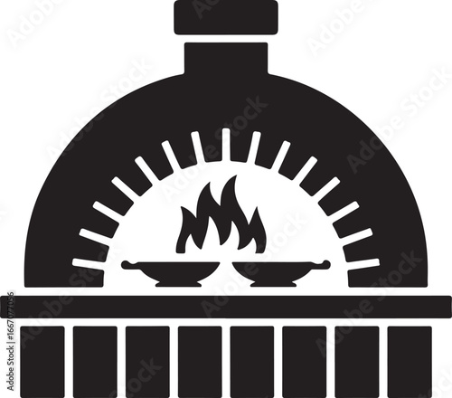 Black Vector Silhouette of Wood Fired Tandoor Oven Icon
