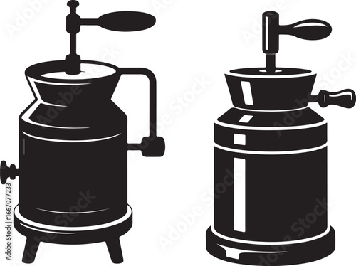 Black Vector Silhouette of Old Fashioned Butter Churn
