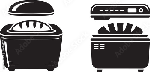 Black Vector Silhouette of Automated Bread Maker Machine Smart Appliance