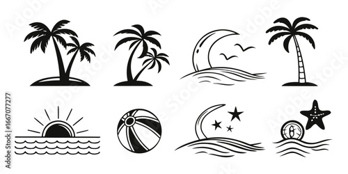 Tropical Beach and Ocean Icons Collection