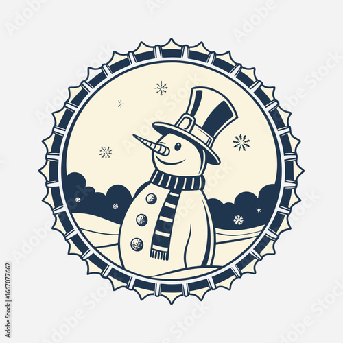Snowman Flat Christmas Decoration, Celebration Event Christmas Icon Snowman Isolated Vintage Black Silhouette Graphic