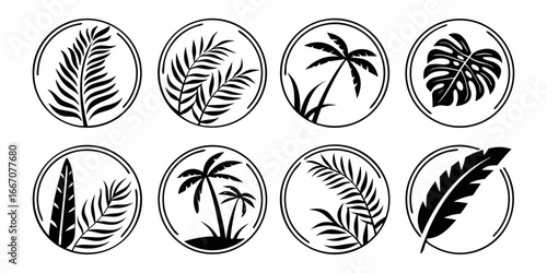 Tropical Leaves and Palm Trees Icons