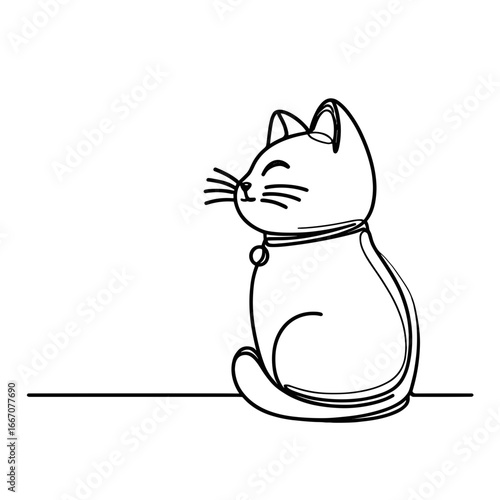 Lucky cat figurine in minimalist line art style  