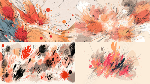 Energetic abstract painting with vivid brush strokes in red, orange, and black tones, creating dynamic motion and expressive contemporary art.