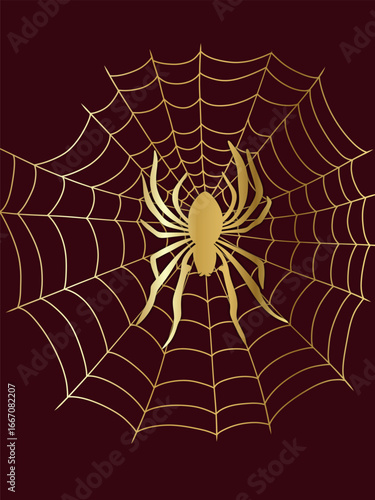Golden Spider on a Spiderweb Illustration