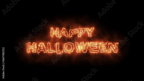 Happy Halloween animated with fire effects smooth motion looped on transparent  and black background
