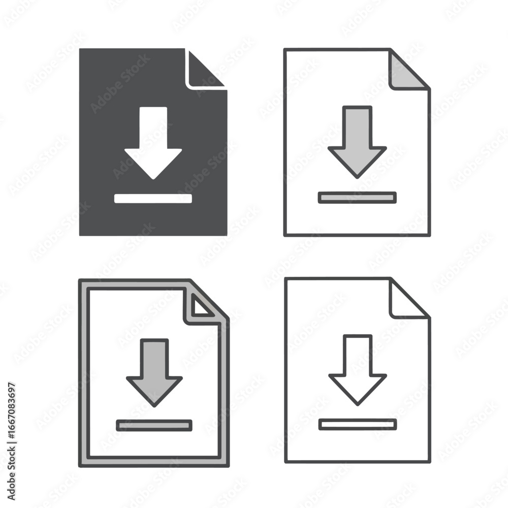 Set of four download icons on a white background