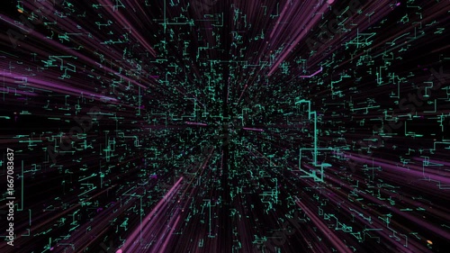 Abstract Technological Flight in Digital Space. These video could be interpreted as computer language, flying through abstract technology numbers in 3d space, cyberspace, business, the internet.