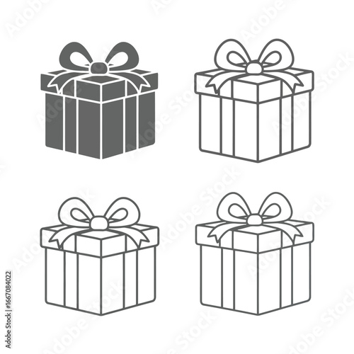 Four gift boxes with ribbon bows isolated on white background