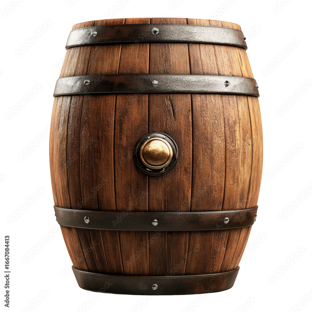 Obraz premium Wooden barrel with a gold button on top