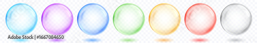Set of translucent spheres of different colors with highlights and shadows on transparent background, vector illustration for design projects and creating creative works.