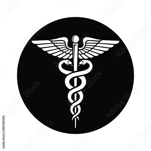 Caduceus medical symbol isolated on black background