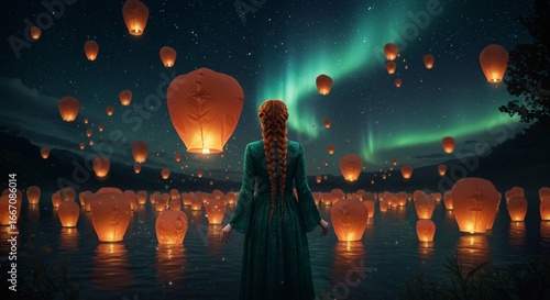 woman with lanterns