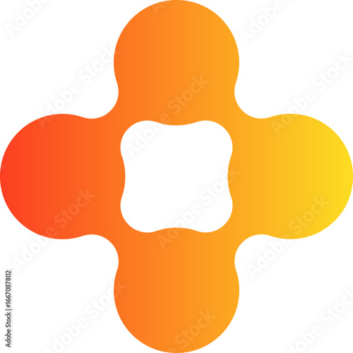 Four gradient circles connected in a diamond-shaped modular geometric cluster.