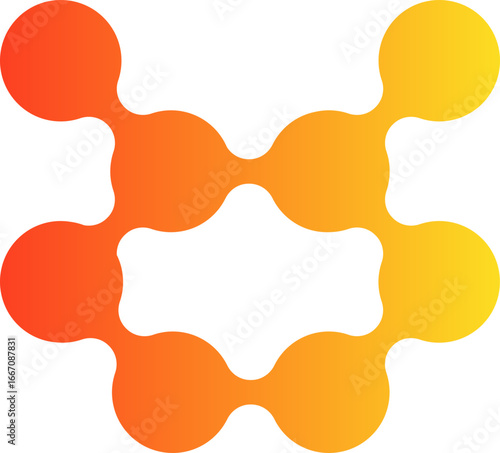 Gradient circles interconnected in a modular geometric formation creating a hexagonal cluster.