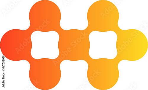 Gradient circles positioned in a modular geometric row with staggered alignment forming a clustered sequence.