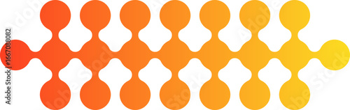 Gradient circles interconnected in a modular geometric arrangement forming a very long horizontal chain.