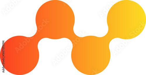 Gradient circles connected in a modular geometric row composed of three aligned units.