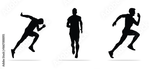 Collection of men running, walking and doing exercise icons. Black vector icons 022.eps