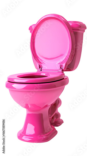 Bright Pink Toilet with Open Lid on White Background isolated on a transparent background
