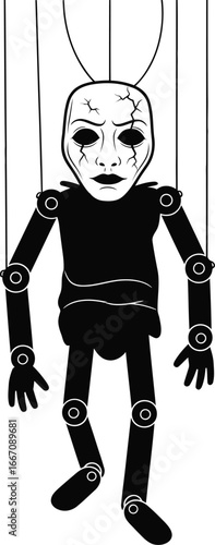Halloween characters vector art of a creepy puppet hanging by strings, , symbolizing control, manipulation, and the darker aspects of human nature vector