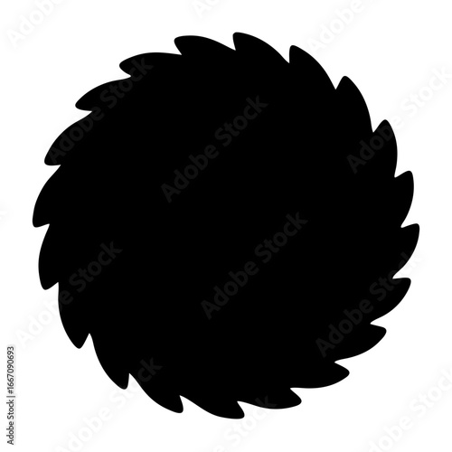Abstract representation of a circular saw blade in solid black on white