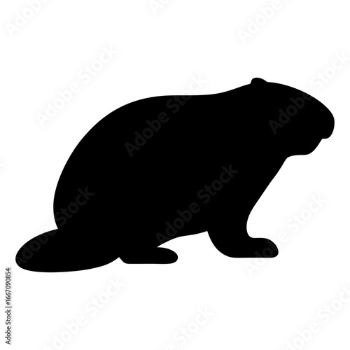 Black silhouette of a beaver on a white background image