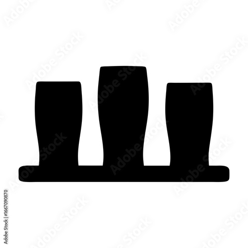 Silhouette illustration of three beer glasses or pint glasses on a stand
