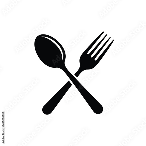 Crossed spoon and fork isolated on white background