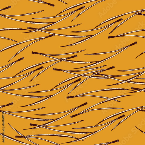 Autumn background with fallen conifer needles, outline vector illustration. Vintage fall background, forest strewn with pine needles. Minimalistic forest clip art in ink style. Seamless pattern