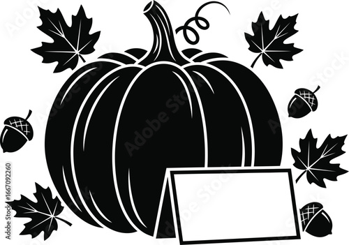 Thanksgiving gratitude cards vector art of festive pumpkin and maple leaves with place card for thanksgiving and autumn celebrations vector