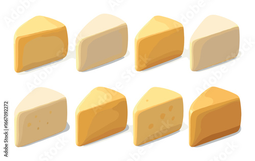 Variety of cheese types displayed on golden background