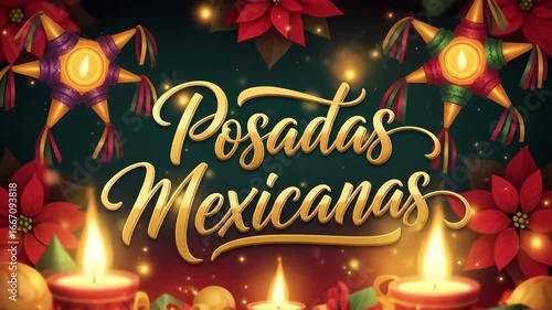 Wallpaper Mural Festive posadas celebration with candles, poinsettias, and piñatas illuminating the night Torontodigital.ca