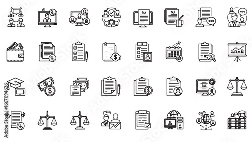 Freelance remote glyph icon set. Vector pictograms of house, pen, speech bubble, briefcase, document, portfolio, monitor, desk, computer, black sign silhouette illustration.