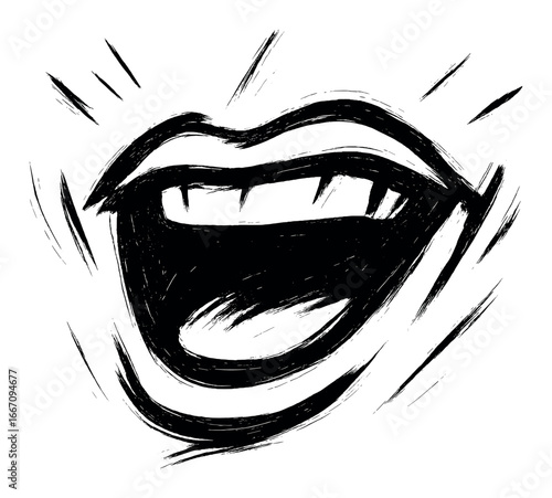 Black and white sketch of a mouth expressing emotion