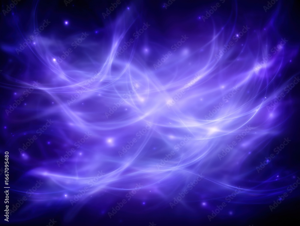 Obraz premium An ethereal abstract background featuring swirling waves of purple and blue hues, highlighted by subtle sparkling stars, evoking a sense of mystery and tranquility