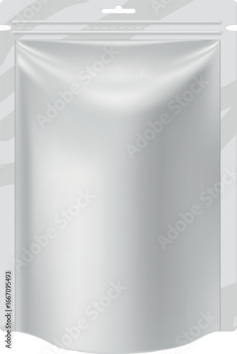 White zip bag, paper or plastic bag vector 3D mockup, realistic closed empty pouch doy-pack package template design